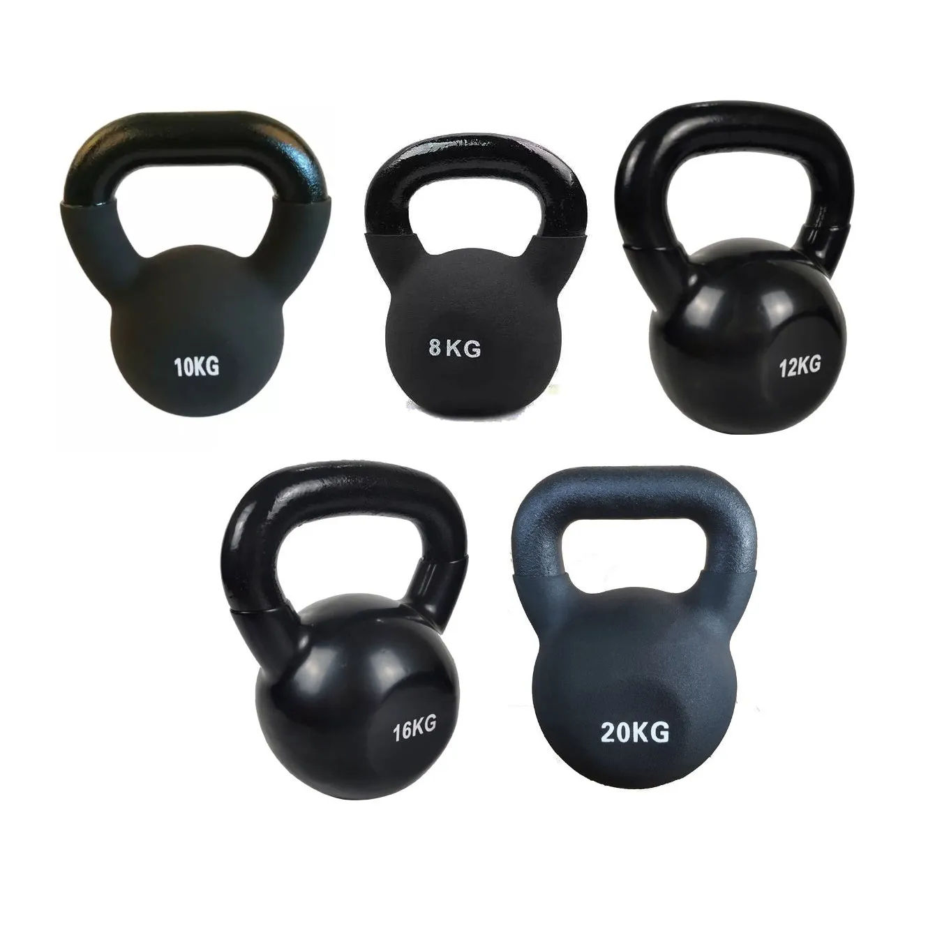 Set of 5 Cast Iron Kettlebells - 8kg, 10kg, 12kg, 16kg, 20kg
