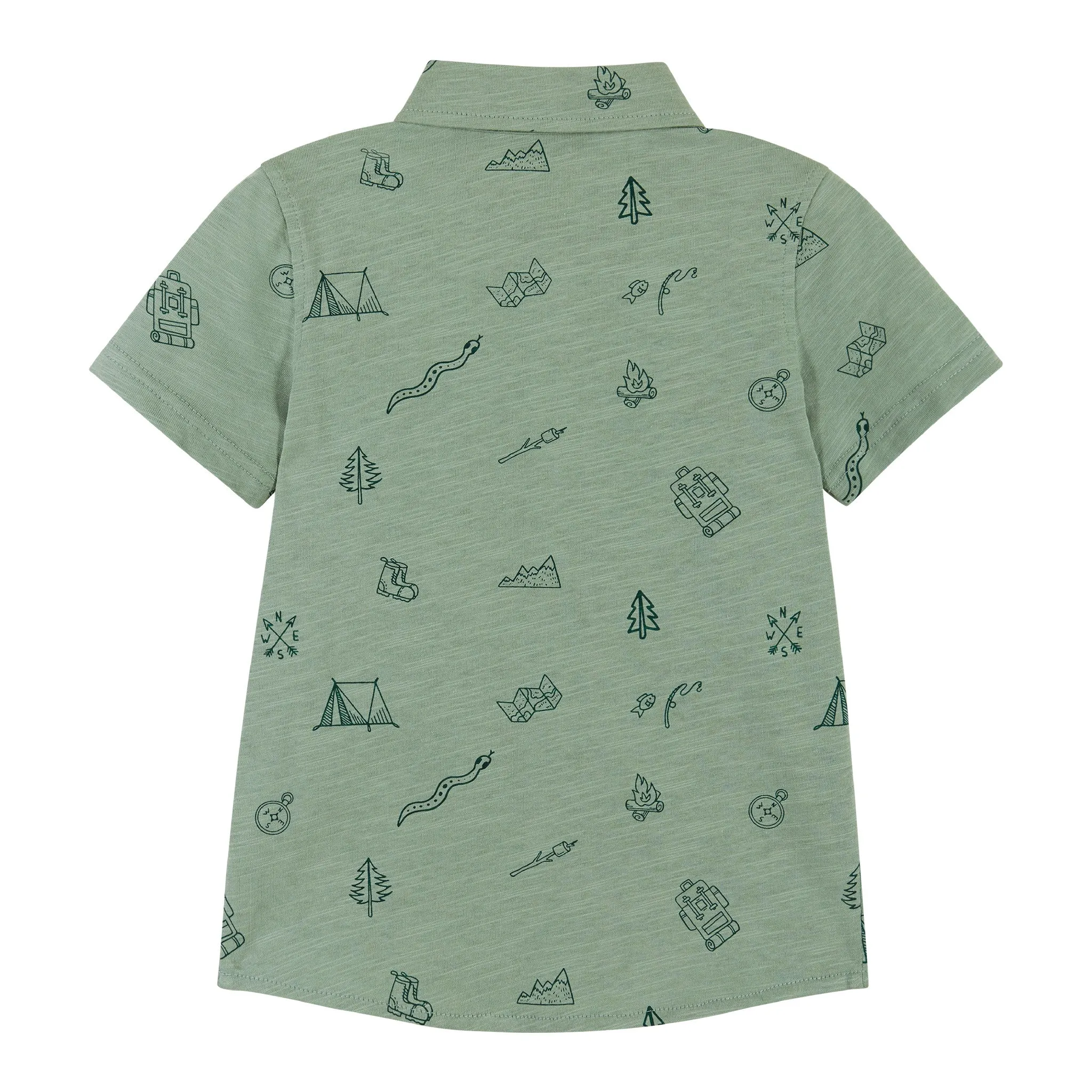 Short Sleeve Knit Buttondown Shirt | Outdoor Adventurer Print |Green