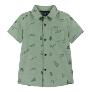Short Sleeve Knit Buttondown Shirt | Outdoor Adventurer Print |Green