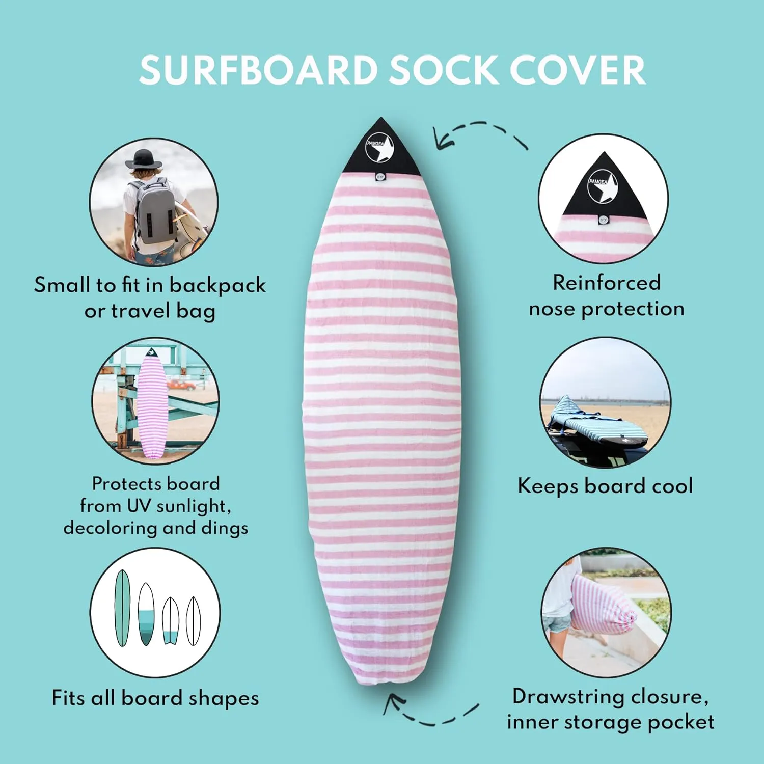 Surf Squared Surfboard Sock Cover and Paddleboard Cover - Lightweight Stretch Protective Surfboard Bag - Surfing Accessories - Shortboard, Longboard, Hybrid, Wakesurf, Standup Paddleboard SUP