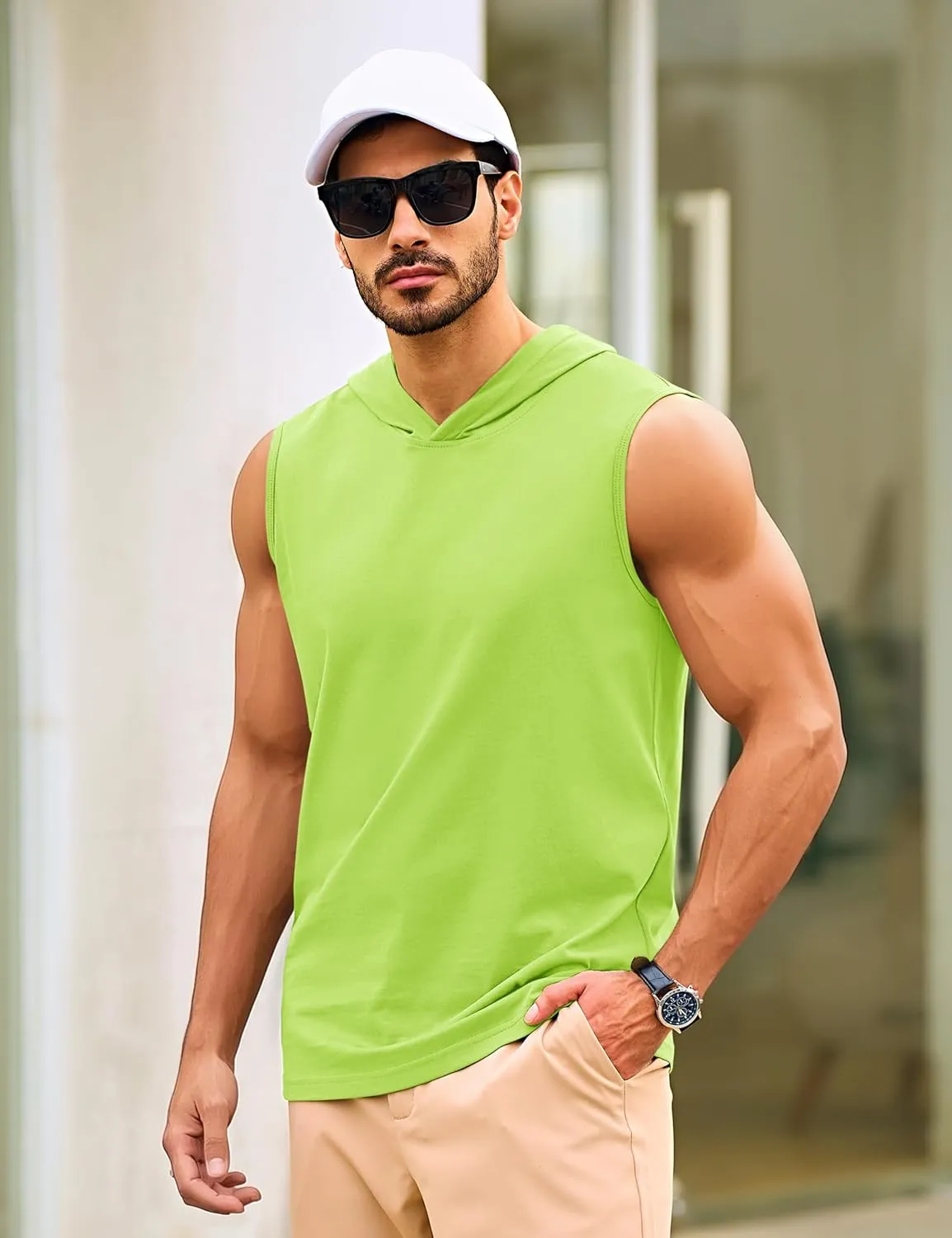 TACVASEN Men's Workout Hooded Tank Tops Sleeveless Gym Muscle Hoodies Sleeveless Lightweight Summer T Shirts