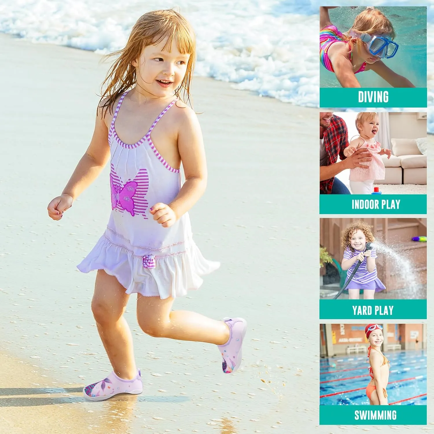 Toddler & Kids Water Shoes, Non-Slip Aqua Shoes for Boys & Girls, Lightweight Quick-Dry Sport Shoes for Beach & Swim
