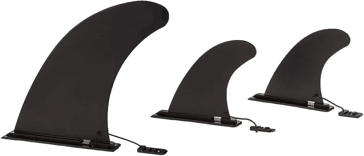 UPWELL SUP Center Fin & 2 Side Fins with No-Tool Fin Screw, Fiberglass Reinforced 9 & 4.5 inch SUP Replacement Fins for Surfboard, Stand-up Paddle Board, Longboard Set of 3 Black
