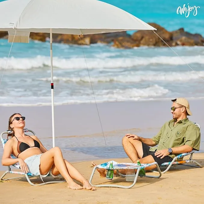 #WEJOY 2 Beach Chairs and Table Set Lightweight & Folding Backpack Beach Chair for Outdoor Beach Lawn Camping Picnic Cyan/Orange Beach Chairs Set