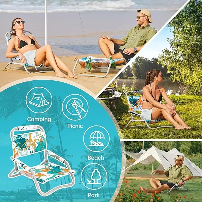 #WEJOY 2 Beach Chairs and Table Set Lightweight & Folding Backpack Beach Chair for Outdoor Beach Lawn Camping Picnic Cyan/Orange Beach Chairs Set