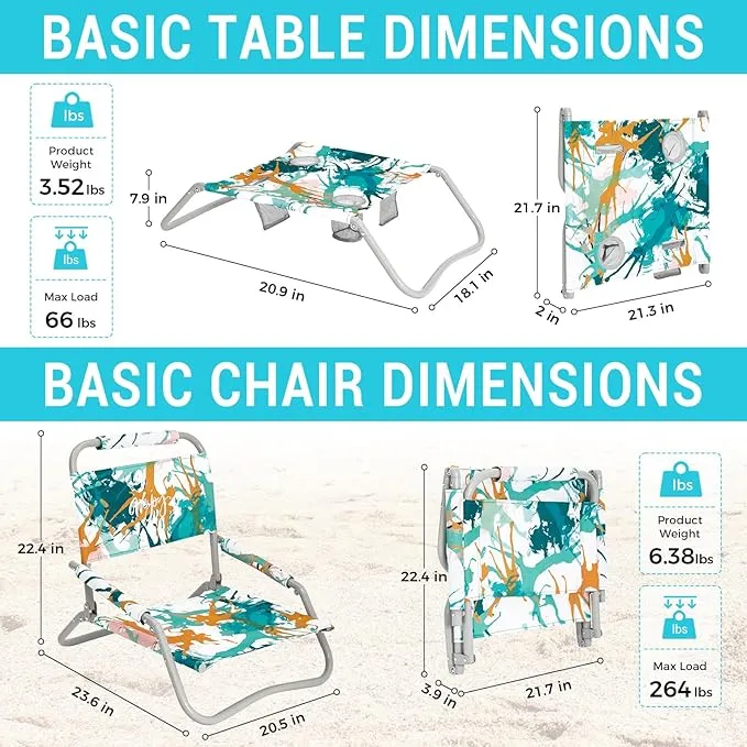 #WEJOY 2 Beach Chairs and Table Set Lightweight & Folding Backpack Beach Chair for Outdoor Beach Lawn Camping Picnic Cyan/Orange Beach Chairs Set